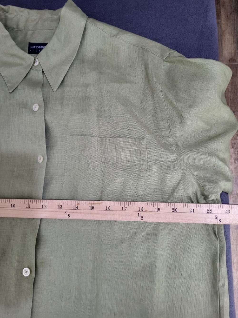 Liz Claiborne Lizsport Womens LG Linen Sage Green Button Up Shirt Lagenlook VTG - Picture 4 of 6